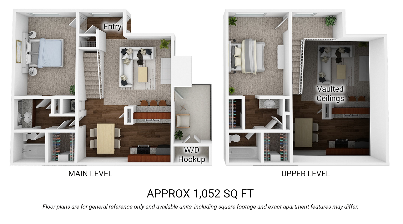 Floor plan for 2 beds, 2 baths, 1052 sqft